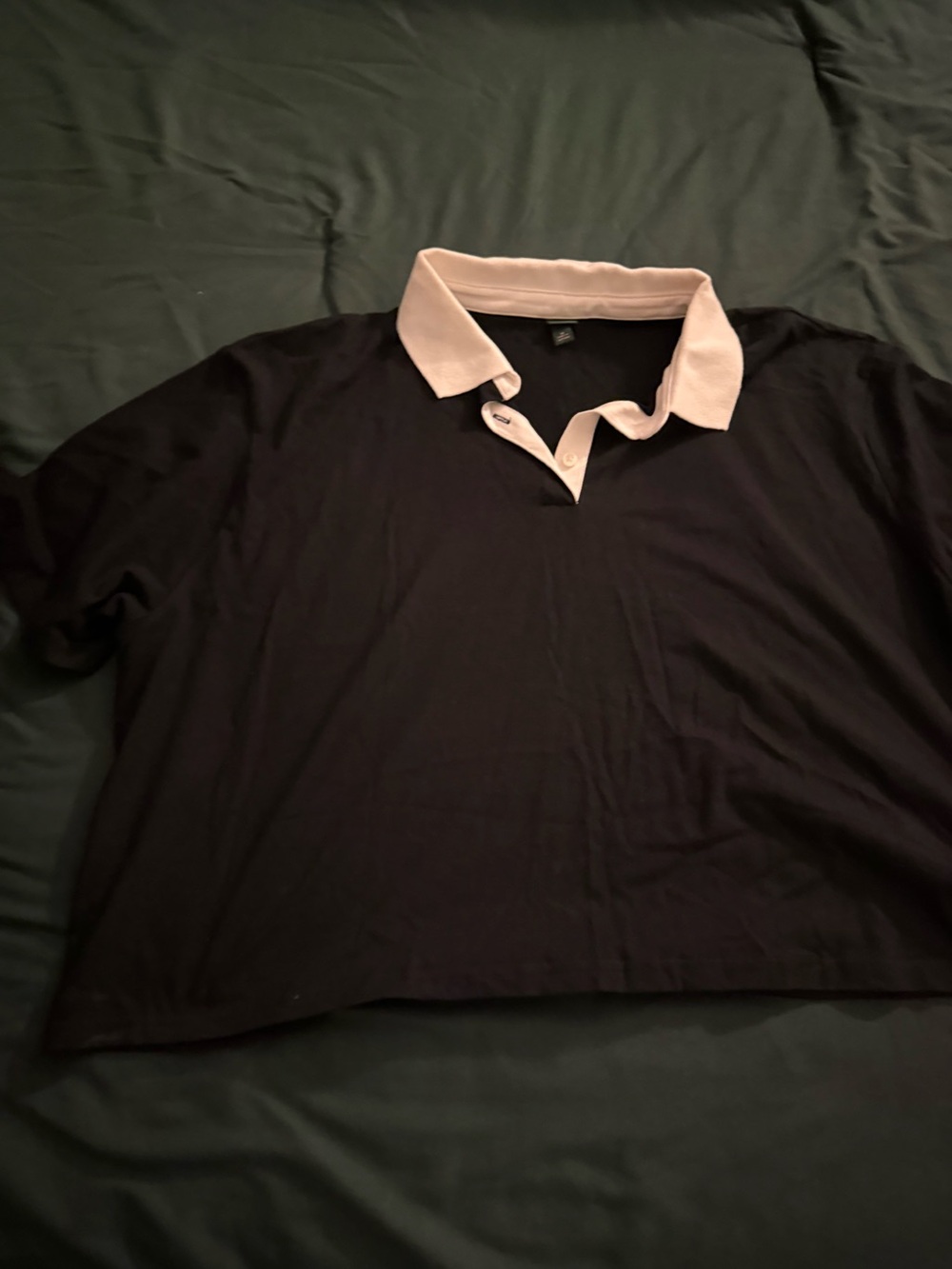 Wild Fable Women’s Cropped Black Polo Style Shirt with White Collar